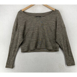 COTELAC Sweater 1 M Wool Blend Slub Oversized Cropped Boat Neck Long Sleeve Gray